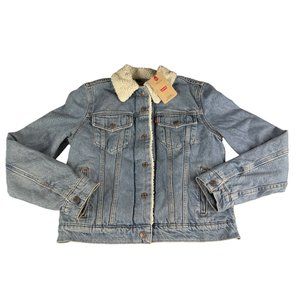 Levi's Original Sherpa Divided Blue Sherpa Trucker Denim Jacket Women's Size XL